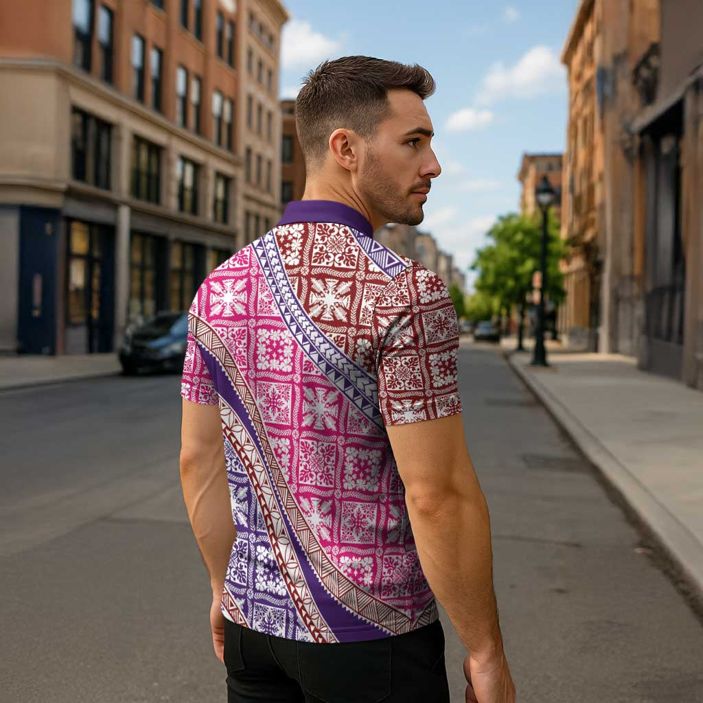 Hawaiian Quilt Pattern Zipper Polo Shirt Sweet Color Mixed - Polynesian Pride