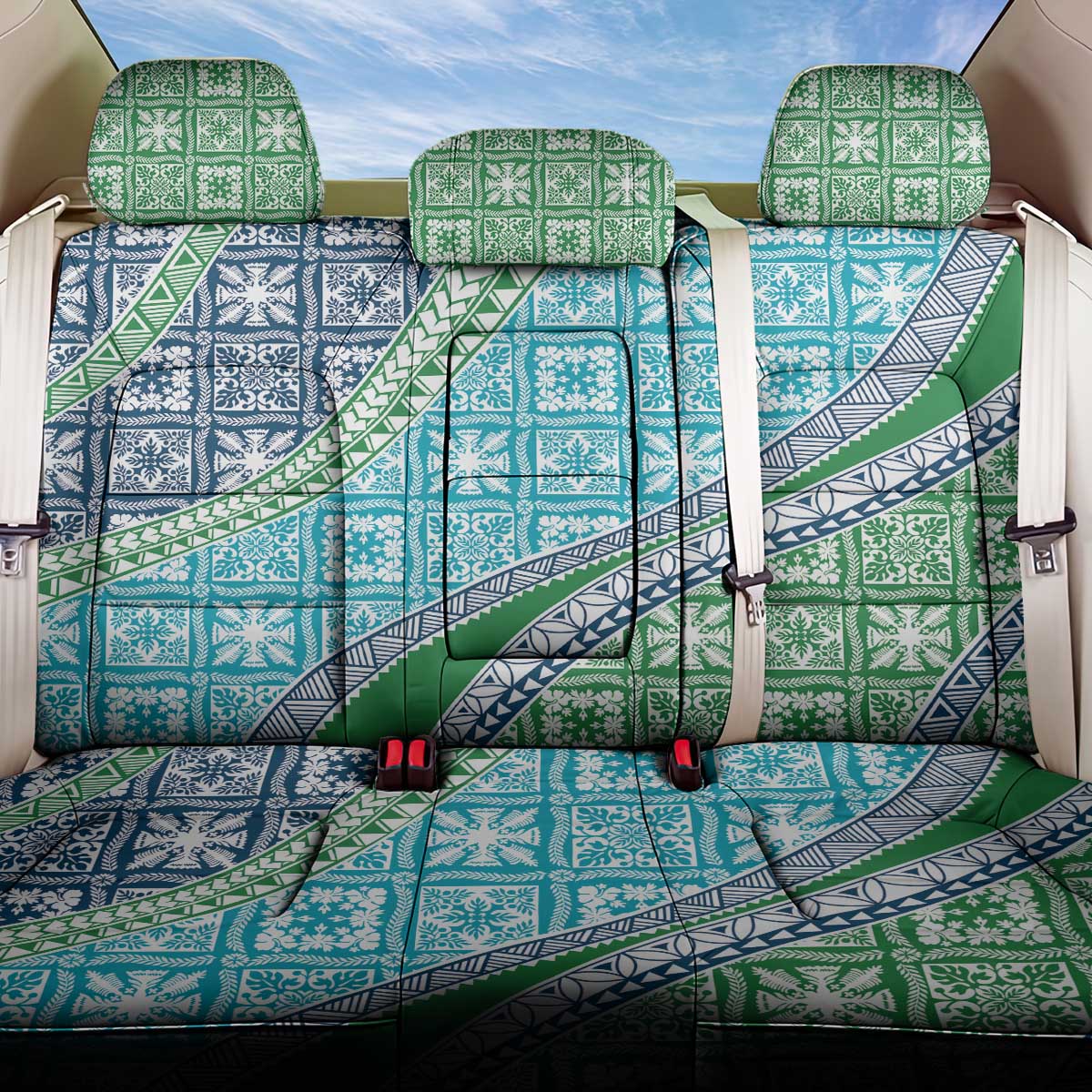 Hawaiian Quilt Pattern Back Car Seat Cover Fresh Color Mixed LT01 One Size Green - Polynesian Pride