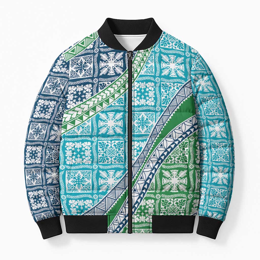 Hawaiian Quilt Pattern Bomber Puffer Jacket Fresh Color Mixed LT01 Unisex Green - Polynesian Pride