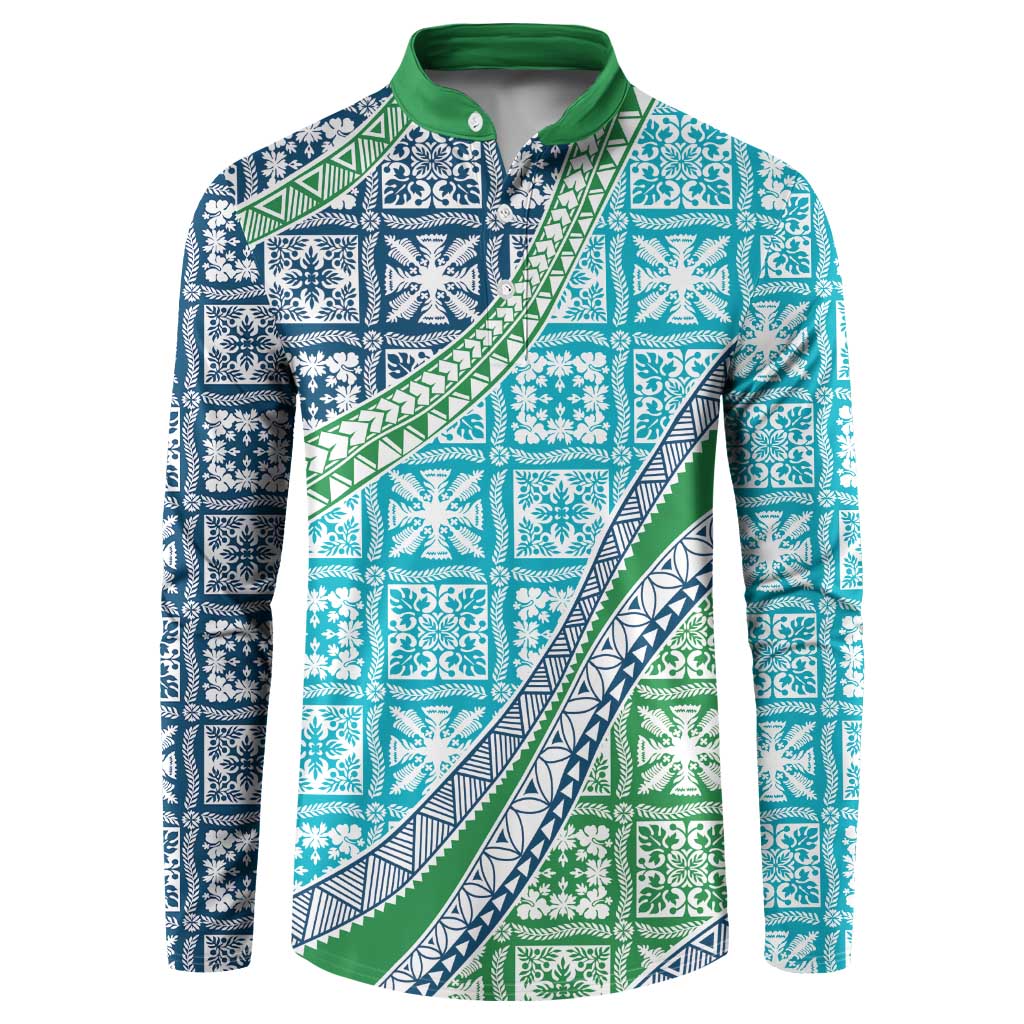 Hawaiian Quilt Pattern Button Sweatshirt Fresh Color Mixed LT01 Green - Polynesian Pride