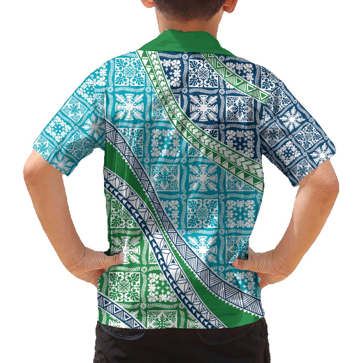 Hawaiian Quilt Pattern Family Matching Off The Shoulder Long Sleeve Dress and Hawaiian Shirt Fresh Color Mixed - Polynesian Pride