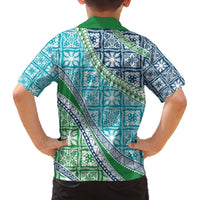 Hawaiian Quilt Pattern Family Matching Off The Shoulder Long Sleeve Dress and Hawaiian Shirt Fresh Color Mixed - Polynesian Pride