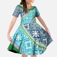 Hawaiian Quilt Pattern Family Matching Off The Shoulder Long Sleeve Dress and Hawaiian Shirt Fresh Color Mixed - Polynesian Pride