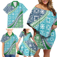 Hawaiian Quilt Pattern Family Matching Off Shoulder Short Dress and Hawaiian Shirt Fresh Color Mixed LT01 - Polynesian Pride
