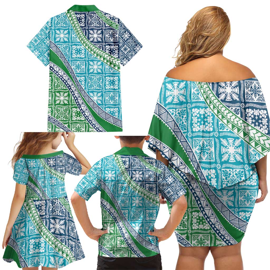 Hawaiian Quilt Pattern Family Matching Off Shoulder Short Dress and Hawaiian Shirt Fresh Color Mixed LT01 - Polynesian Pride