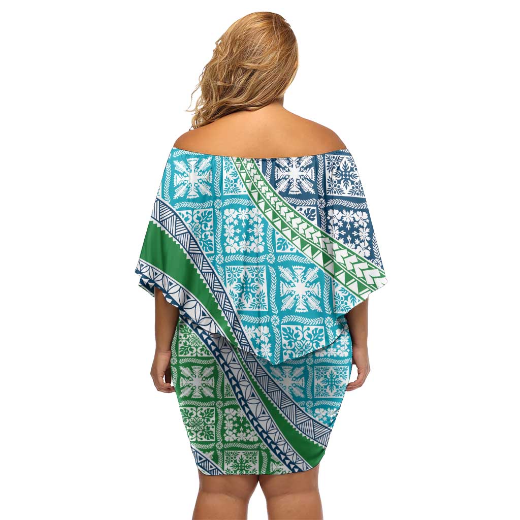 Hawaiian Quilt Pattern Family Matching Off Shoulder Short Dress and Hawaiian Shirt Fresh Color Mixed LT01 - Polynesian Pride