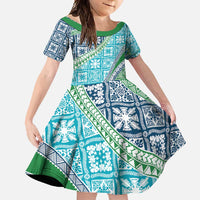 Hawaiian Quilt Pattern Family Matching Summer Maxi Dress and Hawaiian Shirt Fresh Color Mixed - Polynesian Pride