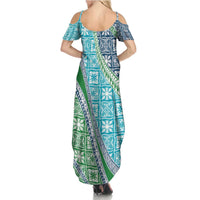 Hawaiian Quilt Pattern Family Matching Summer Maxi Dress and Hawaiian Shirt Fresh Color Mixed - Polynesian Pride
