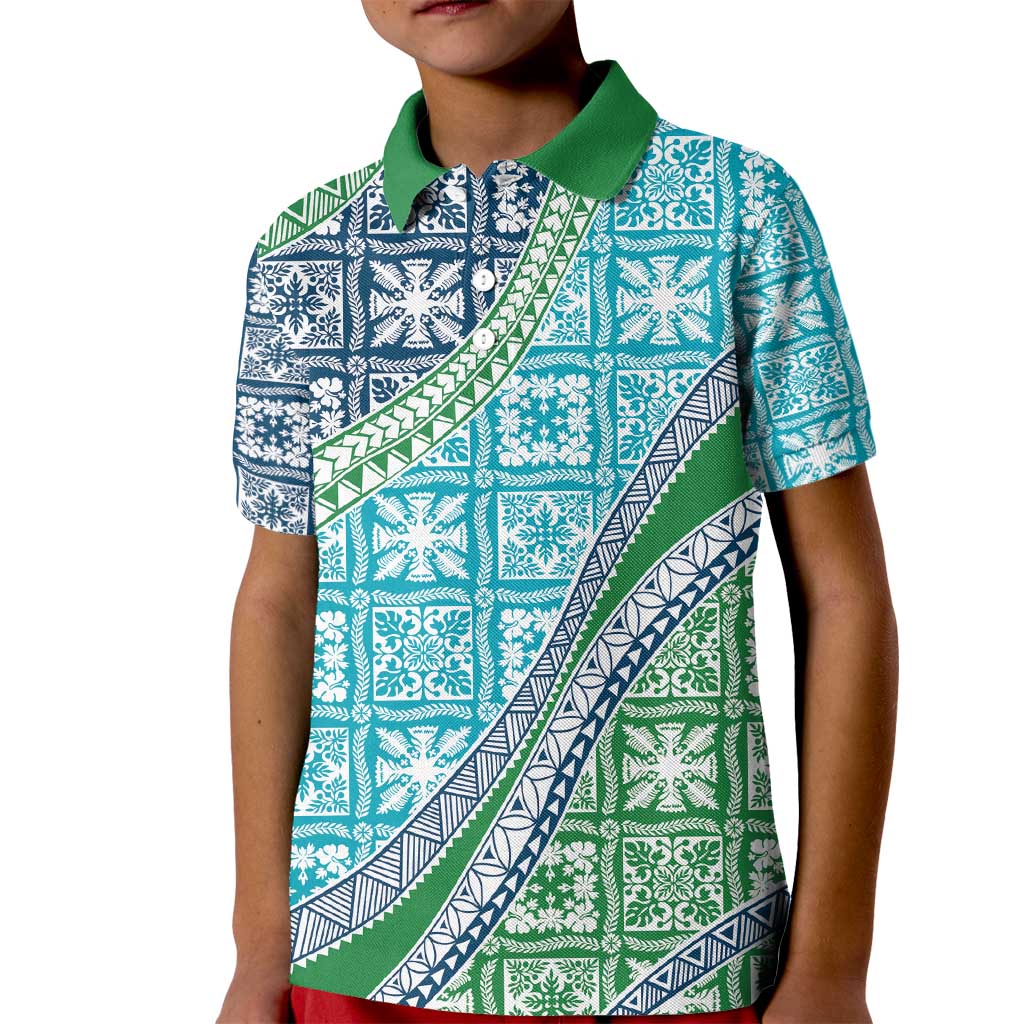 Hawaiian Quilt Pattern Kid Polo Shirt Fresh Color Mixed LT01 Kid Green - Polynesian Pride