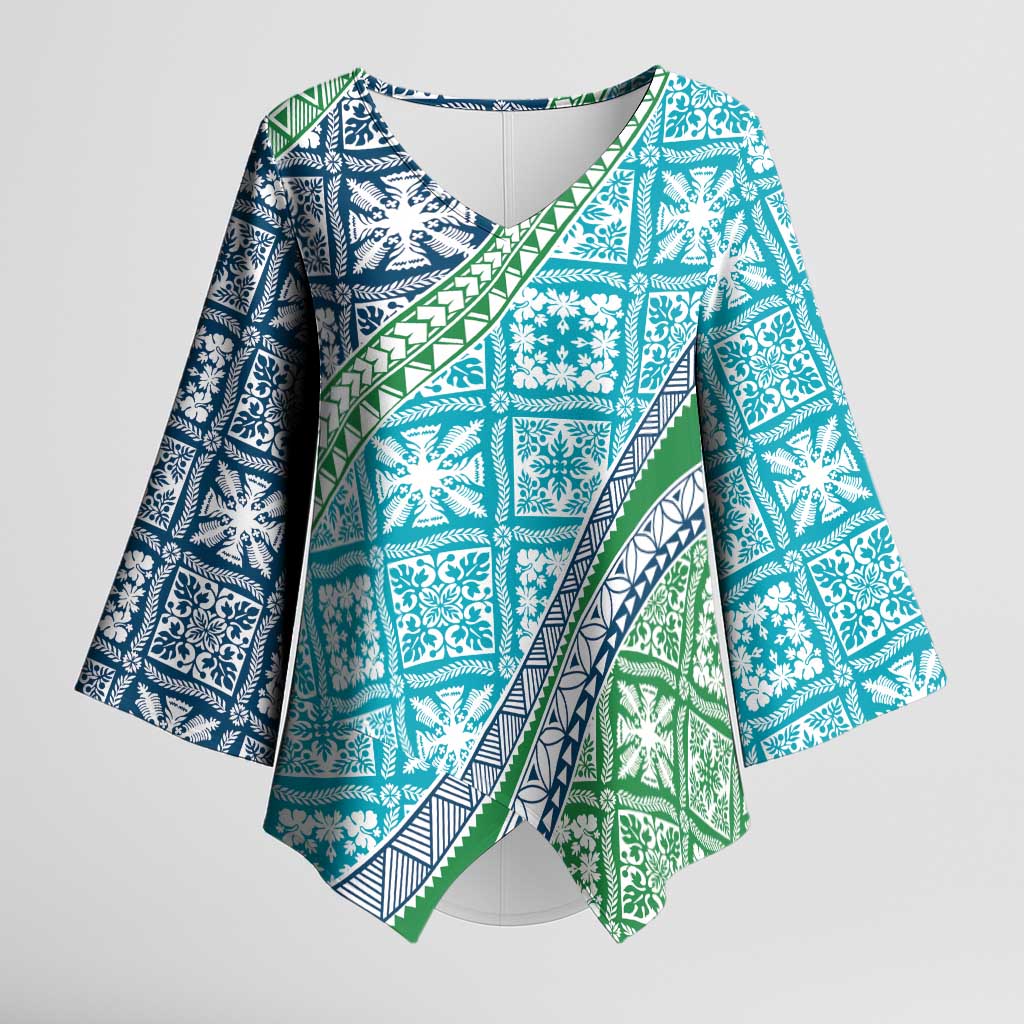 Hawaiian Quilt Pattern Kimono Sleeve Blouse Fresh Color Mixed LT01 Female Green - Polynesian Pride