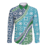 Hawaiian Quilt Pattern Long Sleeve Button Shirt Fresh Color Mixed LT01 Unisex Green - Polynesian Pride