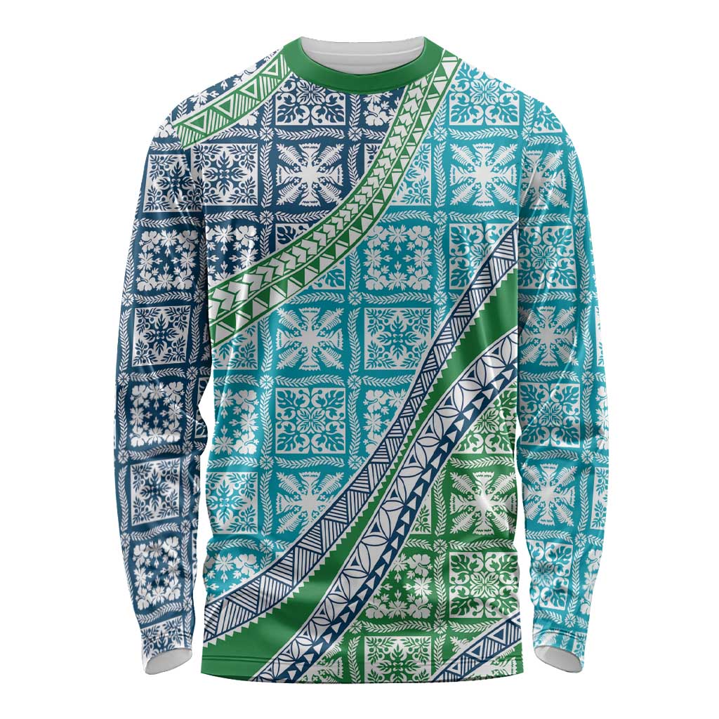 Hawaiian Quilt Pattern Long Sleeve Shirt Fresh Color Mixed LT01 Unisex Green - Polynesian Pride