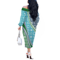 Hawaiian Quilt Pattern Off The Shoulder Long Sleeve Dress Fresh Color Mixed LT01 - Polynesian Pride