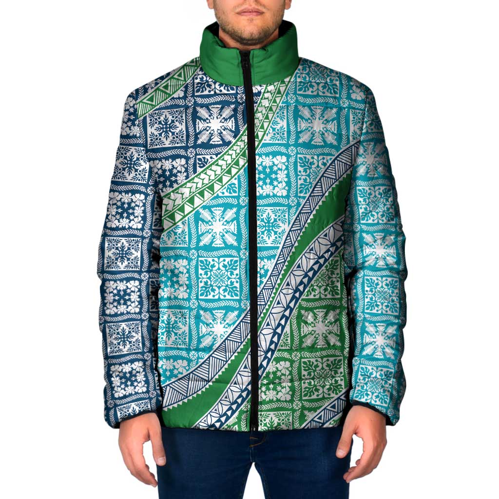 Hawaiian Quilt Pattern Padded Jacket Fresh Color Mixed LT01 Men Green - Polynesian Pride