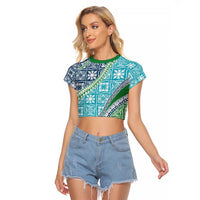 Hawaiian Quilt Pattern Raglan Cropped T Shirt Fresh Color Mixed LT01 Female Green - Polynesian Pride