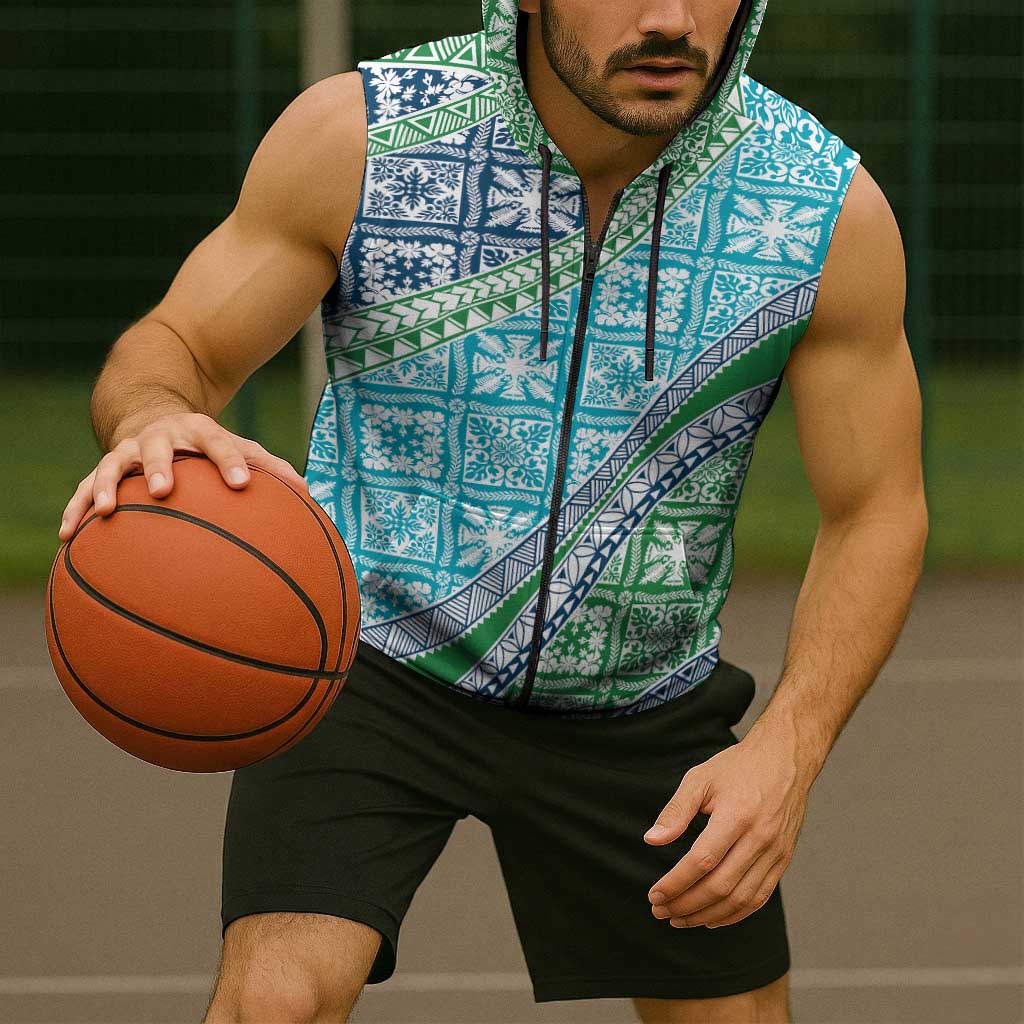 Hawaiian Quilt Pattern Sleeveless Zip Hoodie Fresh Color Mixed - Polynesian Pride