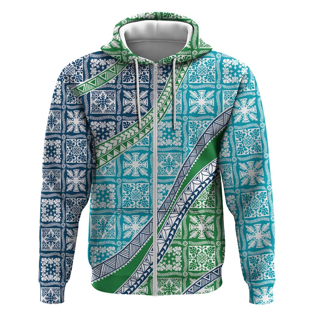 Hawaiian Quilt Pattern Zip Hoodie Fresh Color Mixed LT01 Zip Hoodie Green - Polynesian Pride