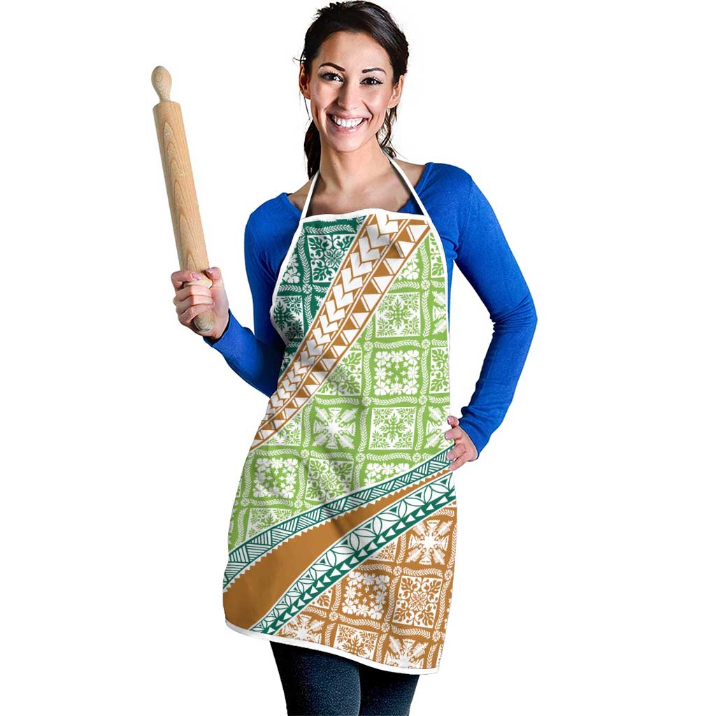 Hawaiian Quilt Pattern Apron Green Chestnut Color Mixed - Polynesian Pride