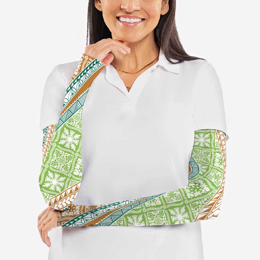 Hawaiian Quilt Pattern Arm Sleeves Green Chestnut Color Mixed - Polynesian Pride