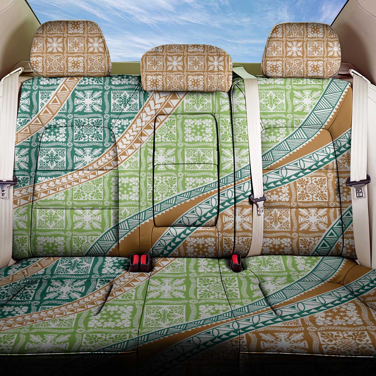 Hawaiian Quilt Pattern Back Car Seat Cover Green Chestnut Color Mixed LT01 One Size Green - Polynesian Pride