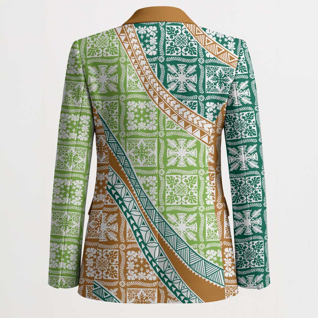 Hawaiian Quilt Pattern Blazer Green Chestnut Color Mixed - Polynesian Pride