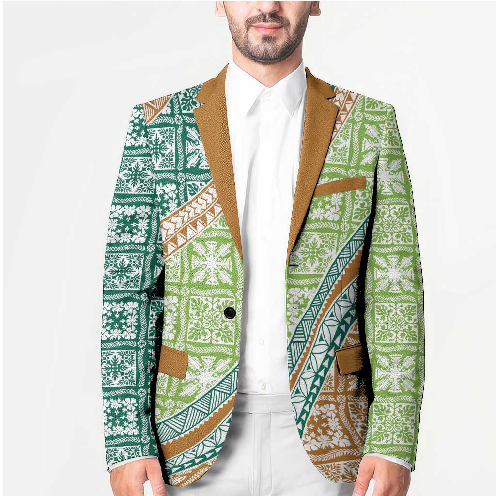 Hawaiian Quilt Pattern Blazer Green Chestnut Color Mixed - Polynesian Pride