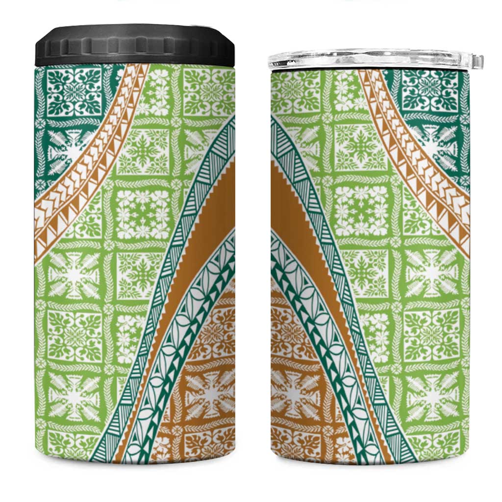 Hawaiian Quilt Pattern 4 in 1 Can Cooler Tumbler Green Chestnut Color Mixed LT01 One Size: 16 oz Green - Polynesian Pride