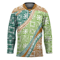Hawaiian Quilt Pattern Hockey Jersey Green Chestnut Color Mixed - Polynesian Pride