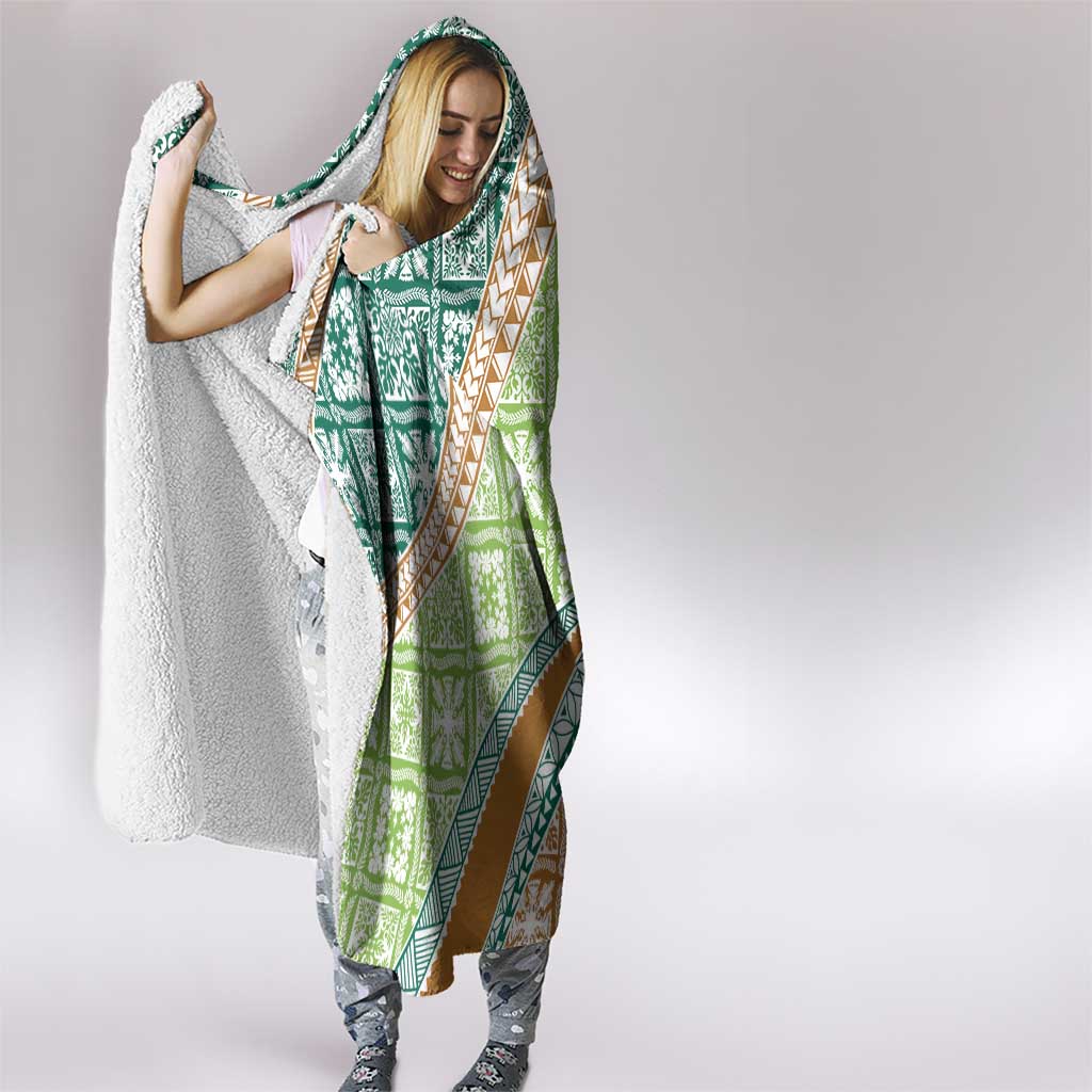 Hawaiian Quilt Pattern Hooded Blanket Green Chestnut Color Mixed - Polynesian Pride