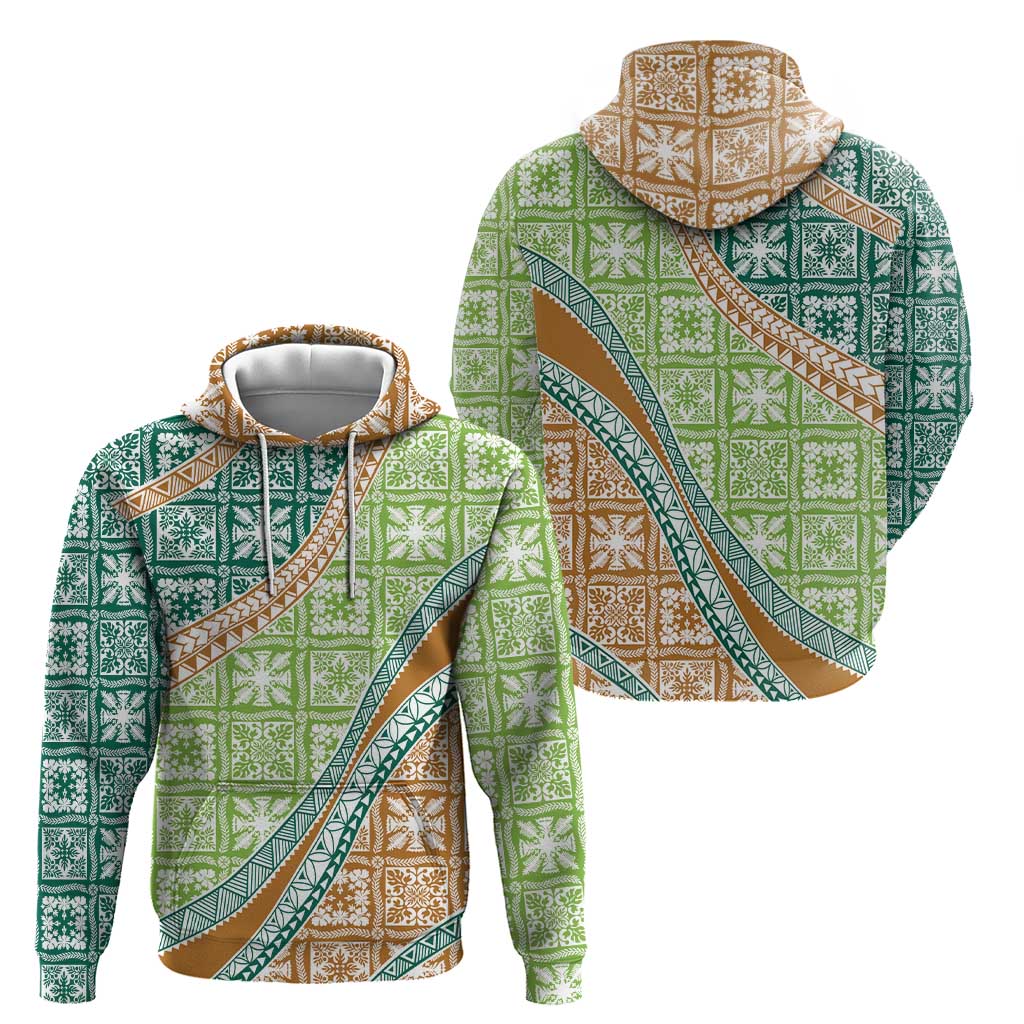 Hawaiian Quilt Pattern Hoodie Green Chestnut Color Mixed - Polynesian Pride