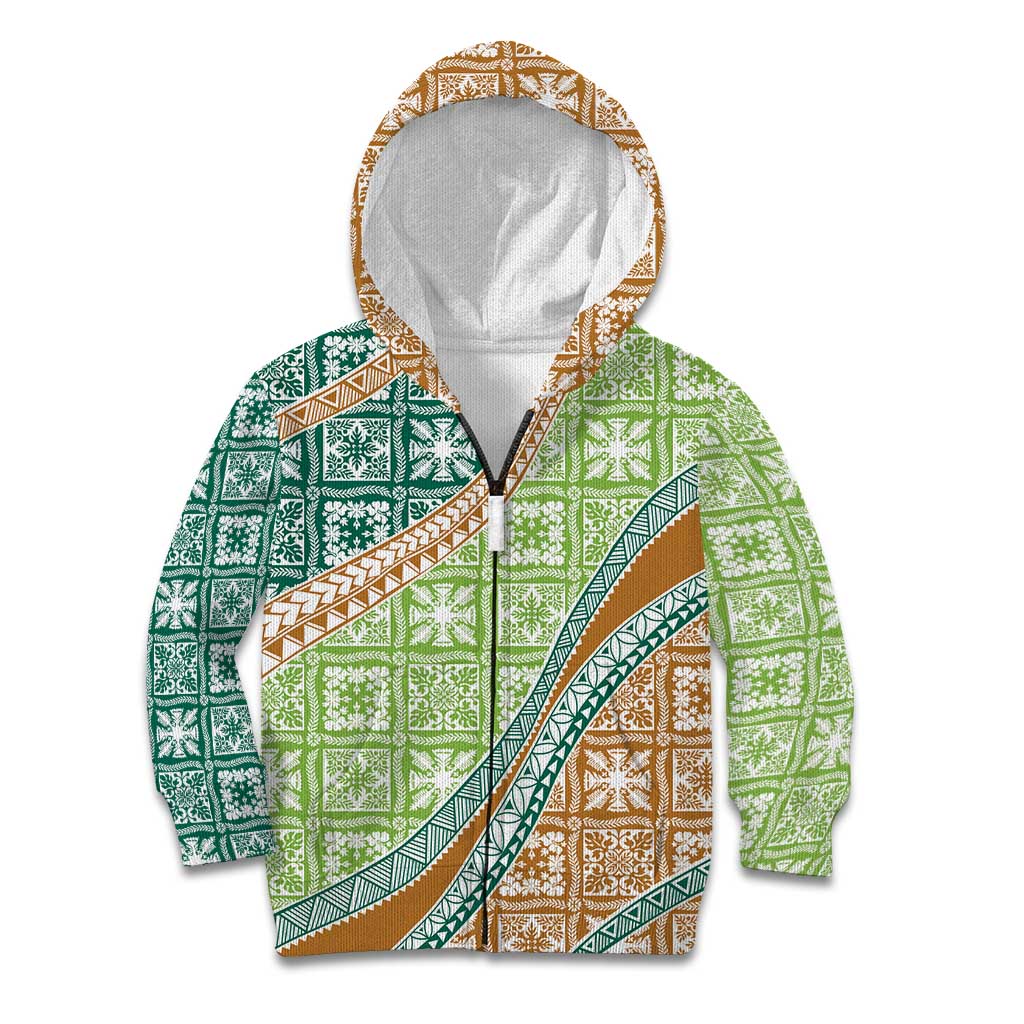 Hawaiian Quilt Pattern Kid Hoodie Green Chestnut Color Mixed - Polynesian Pride