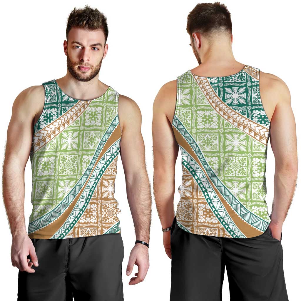 Hawaiian Quilt Pattern Men Tank Top Green Chestnut Color Mixed - Polynesian Pride