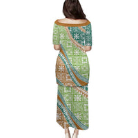 Hawaiian Quilt Pattern Puletasi Green Chestnut Color Mixed LT01 - Polynesian Pride