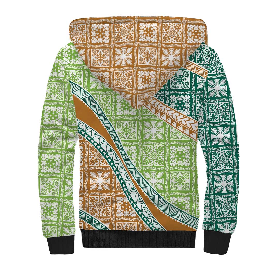 Hawaiian Quilt Pattern Sherpa Hoodie Green Chestnut Color Mixed LT01 - Polynesian Pride