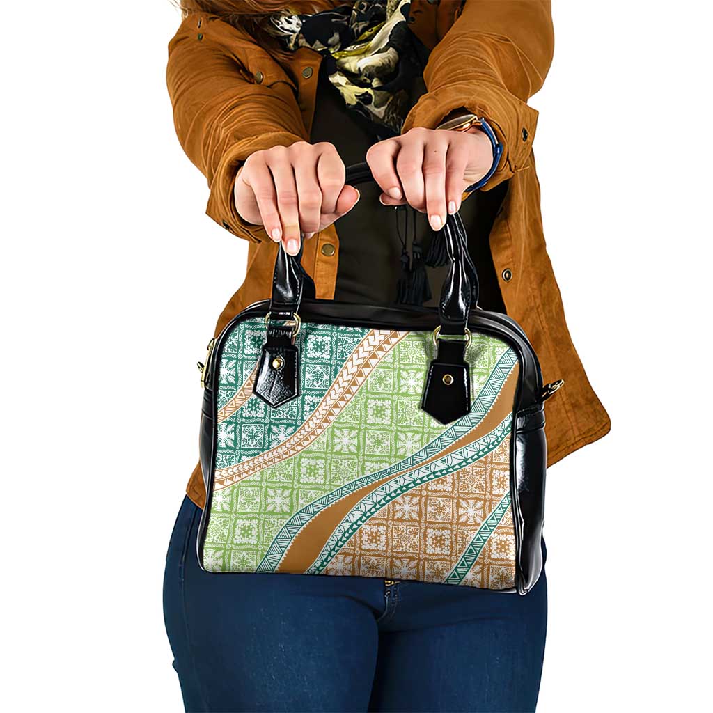 Hawaiian Quilt Pattern Shoulder Handbag Green Chestnut Color Mixed - Polynesian Pride