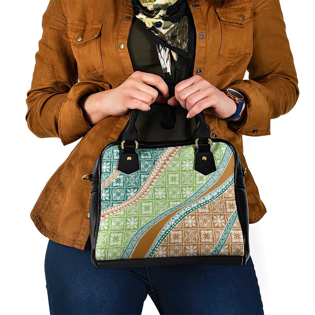 Hawaiian Quilt Pattern Shoulder Handbag Green Chestnut Color Mixed - Polynesian Pride