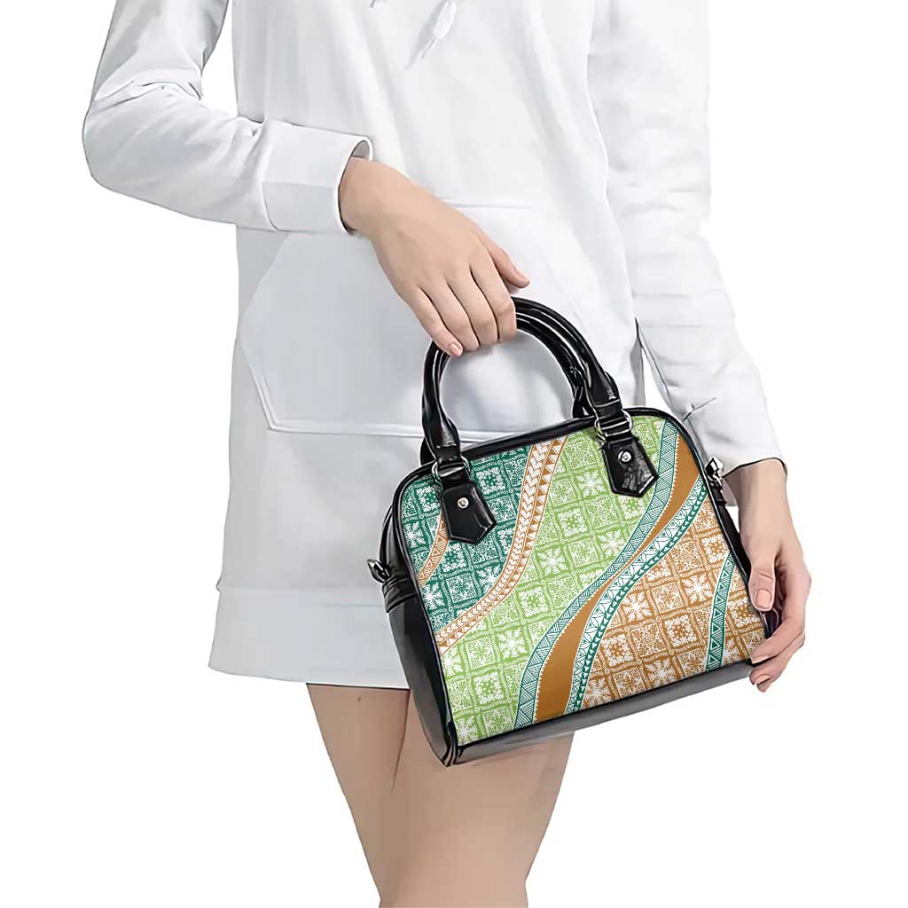 Hawaiian Quilt Pattern Shoulder Handbag Green Chestnut Color Mixed - Polynesian Pride