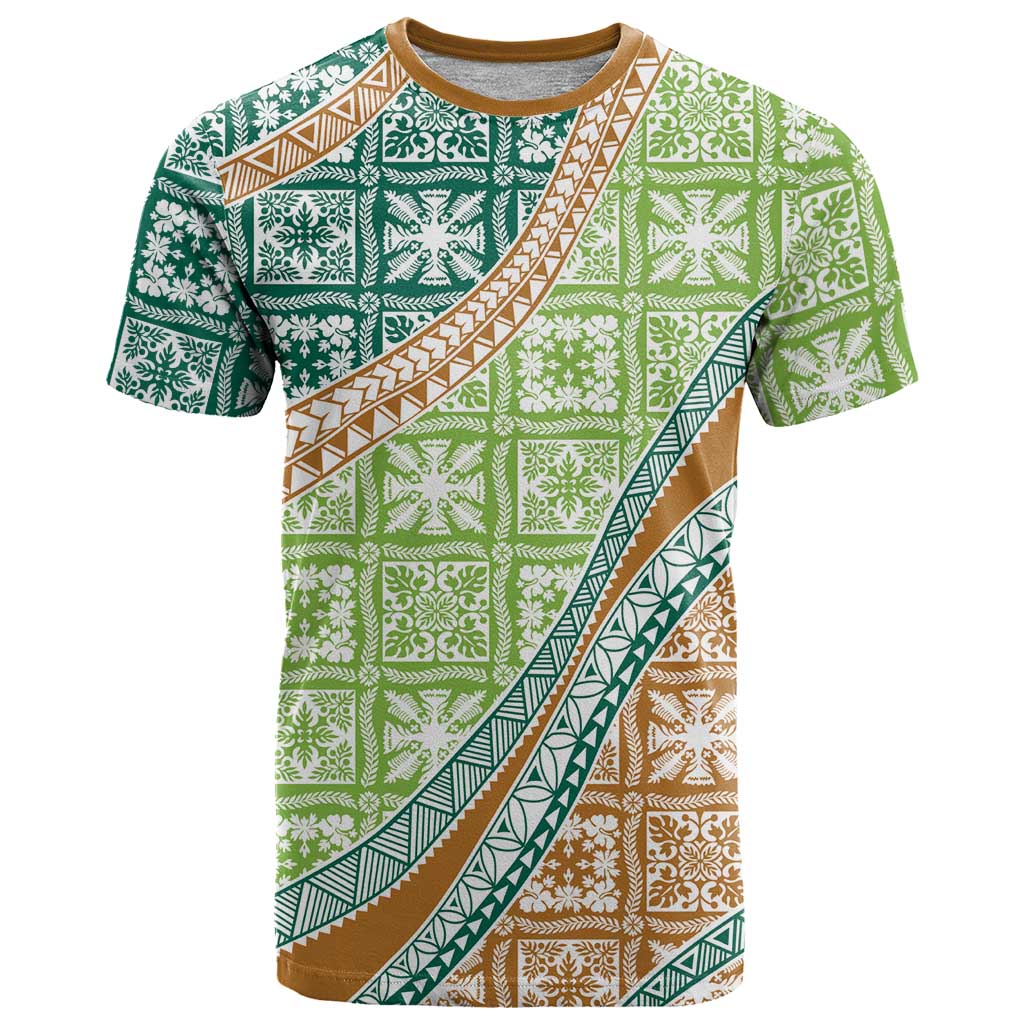 Hawaiian Quilt Pattern T Shirt Green Chestnut Color Mixed LT01 Green - Polynesian Pride