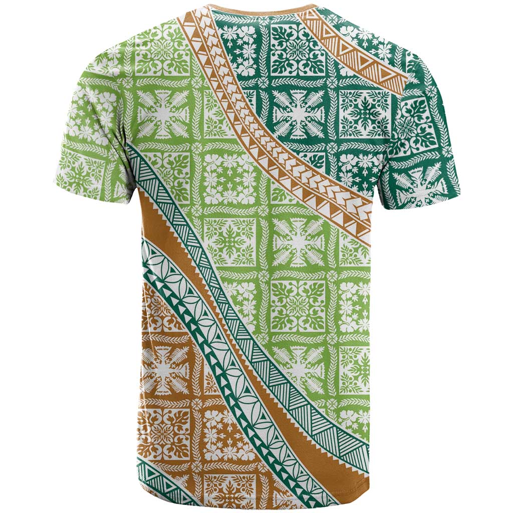 Hawaiian Quilt Pattern T Shirt Green Chestnut Color Mixed LT01 - Polynesian Pride