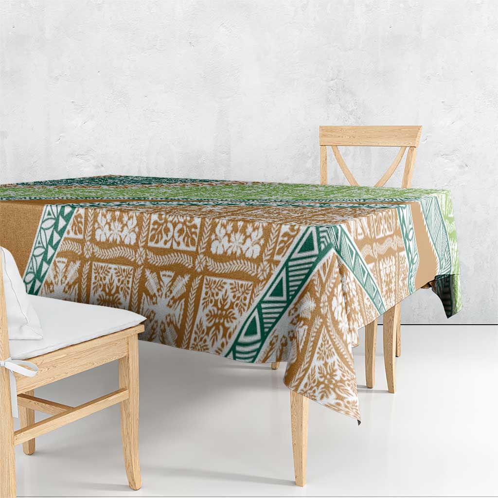 Hawaiian Quilt Pattern Tablecloth Green Chestnut Color Mixed - Polynesian Pride