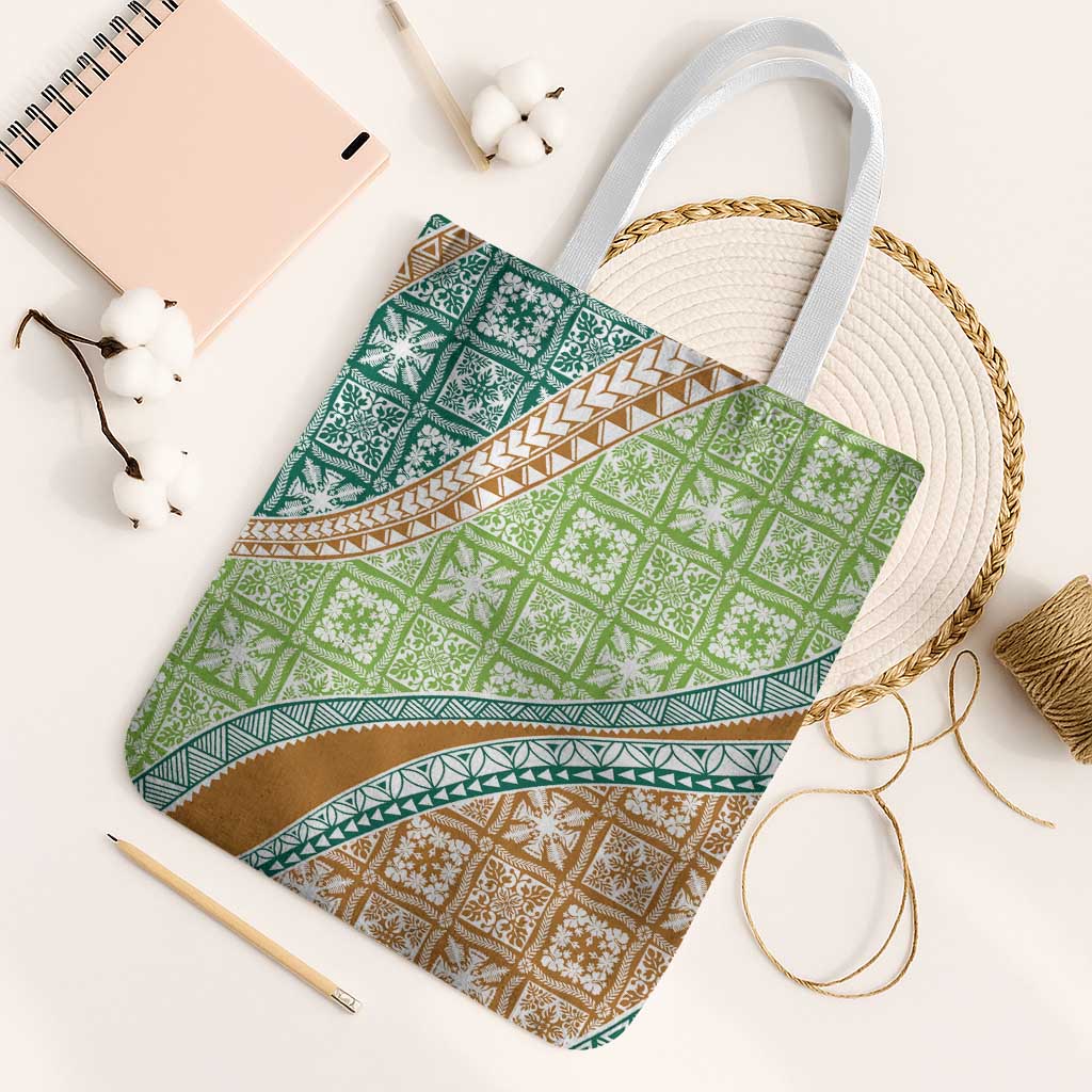 Hawaiian Quilt Pattern Tote Bag Green Chestnut Color Mixed - Polynesian Pride