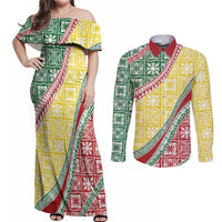 Hawaiian Quilt Pattern Couples Matching Off Shoulder Maxi Dress and Long Sleeve Button Shirt Special Color Mixed LT01 Multicolor - Polynesian Pride
