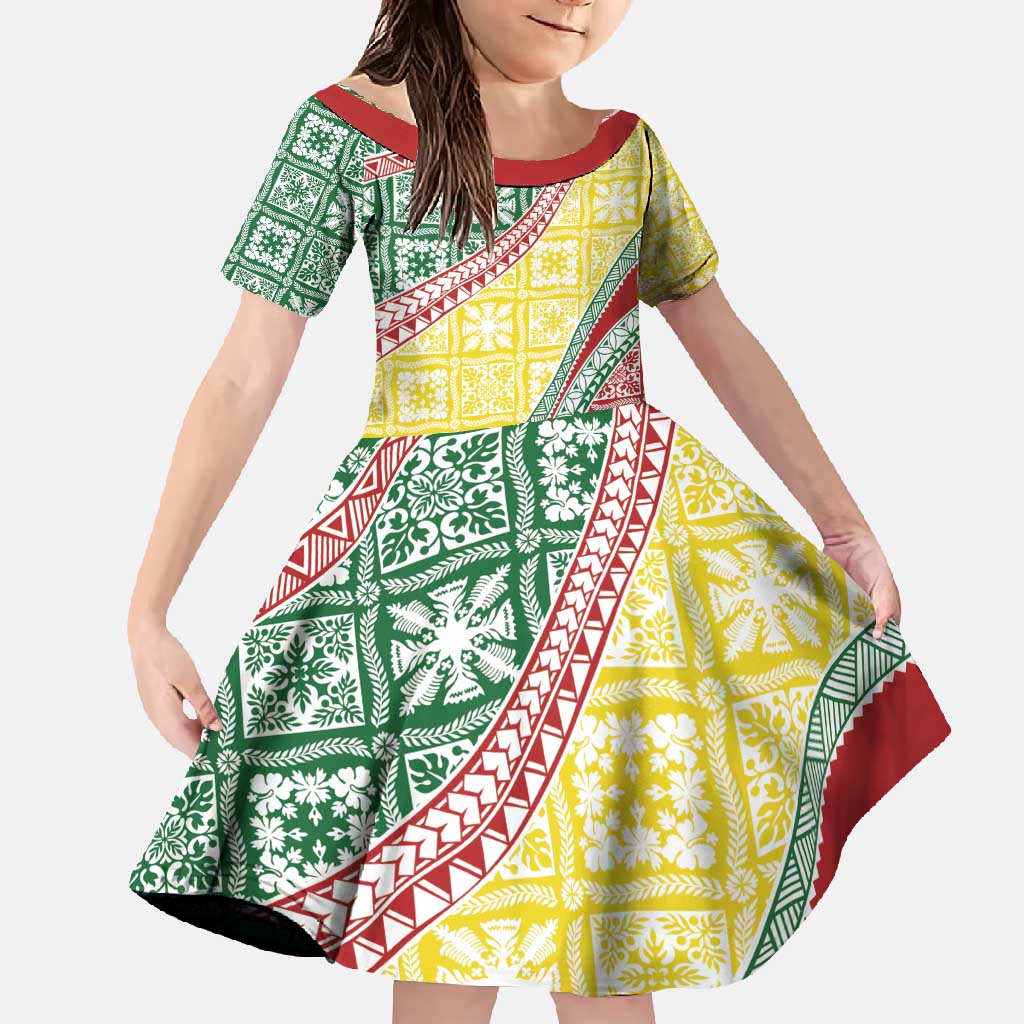 Hawaiian Quilt Pattern Family Matching Mermaid Dress and Hawaiian Shirt Special Color Mixed LT01 Daughter's Dress Multicolor - Polynesian Pride