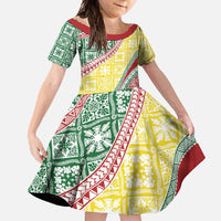 Hawaiian Quilt Pattern Family Matching Mermaid Dress and Hawaiian Shirt Special Color Mixed LT01 Daughter's Dress Multicolor - Polynesian Pride