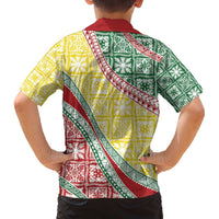 Hawaiian Quilt Pattern Family Matching Off The Shoulder Long Sleeve Dress and Hawaiian Shirt Special Color Mixed - Polynesian Pride