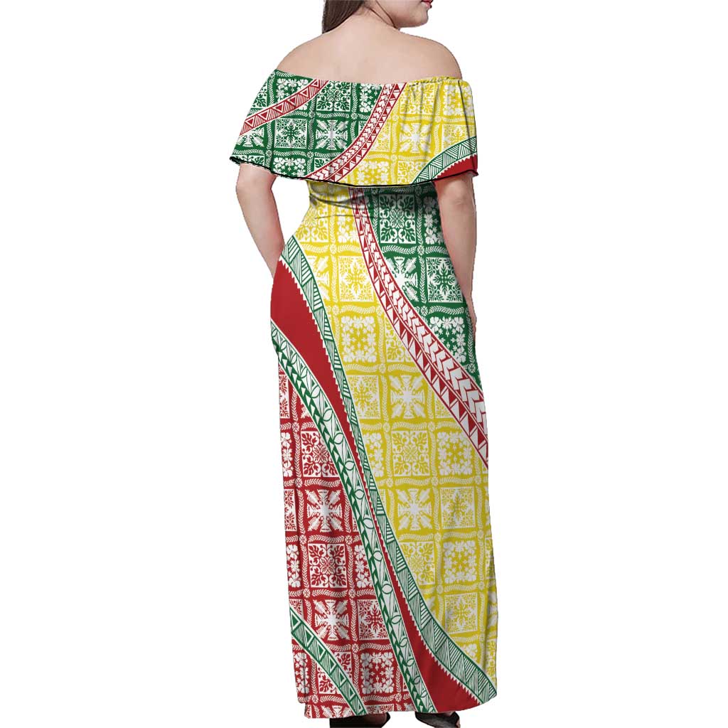 Hawaiian Quilt Pattern Family Matching Off Shoulder Maxi Dress and Hawaiian Shirt Special Color Mixed - Polynesian Pride