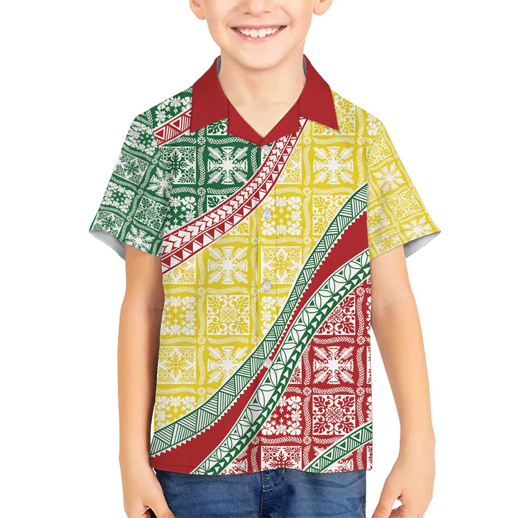 Hawaiian Quilt Pattern Family Matching Puletasi and Hawaiian Shirt Special Color Mixed - Polynesian Pride