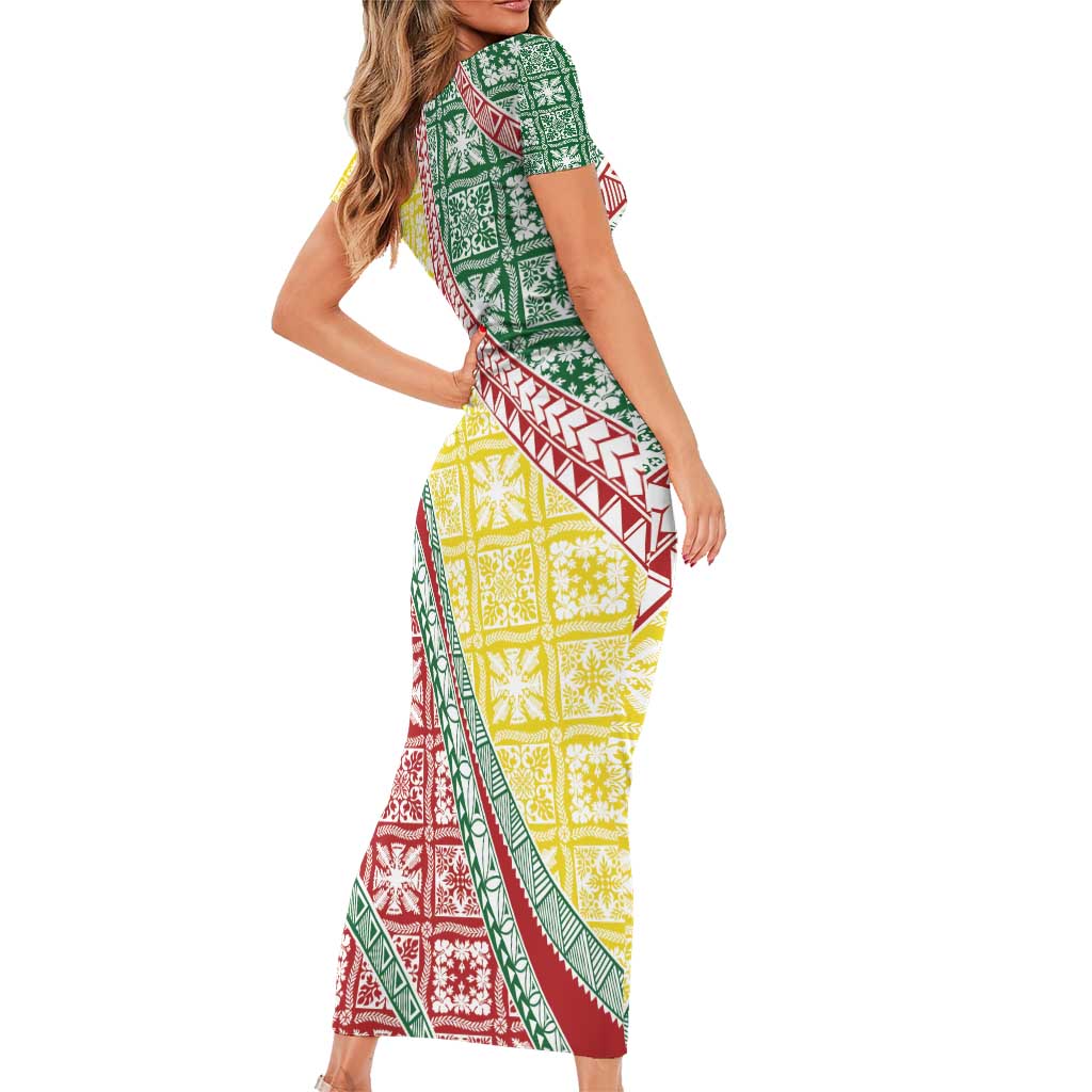 Hawaiian Quilt Pattern Family Matching Short Sleeve Bodycon Dress and Hawaiian Shirt Special Color Mixed - Polynesian Pride