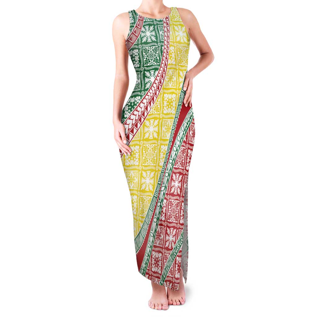 Hawaiian Quilt Pattern Family Matching Tank Maxi Dress and Hawaiian Shirt Special Color Mixed - Polynesian Pride
