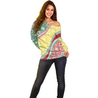 Hawaiian Quilt Pattern Off Shoulder Sweater Special Color Mixed - Polynesian Pride
